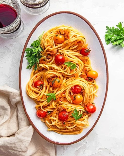 Spicy Pasta with Cherry Tomatoes adult paint by numbers