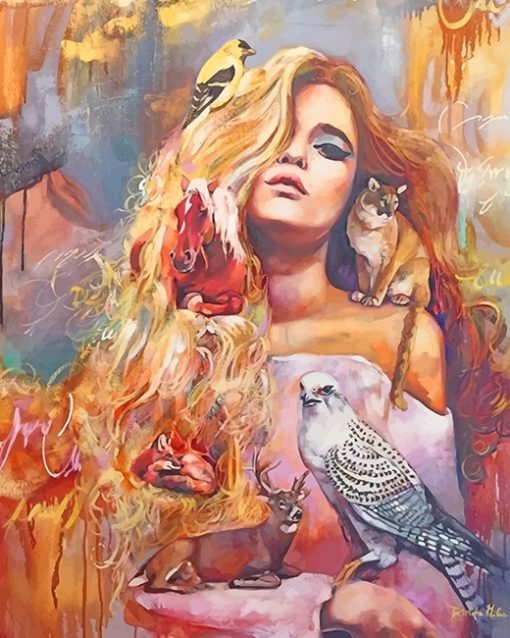 Animals lover blonde Girl adult paint by numbers