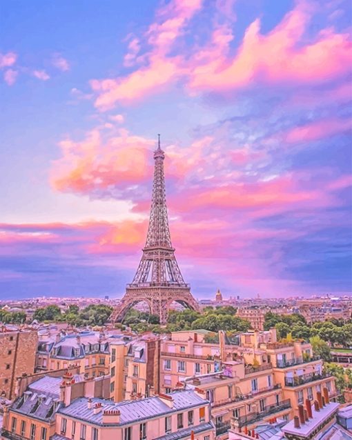 Eiffel Tower Pink Sky adult paint by numbers