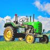 Green tractor in field adult paint by numbers