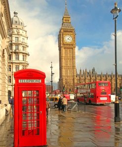 London Phone Box with big ben adult paint by numbers