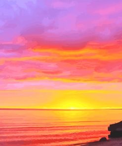 Orange Pink Sunrise Beach adult paint by number