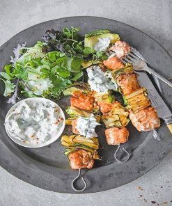 Paprika Lime Salmon Kebabs With Yoghurt adult paint by numbers