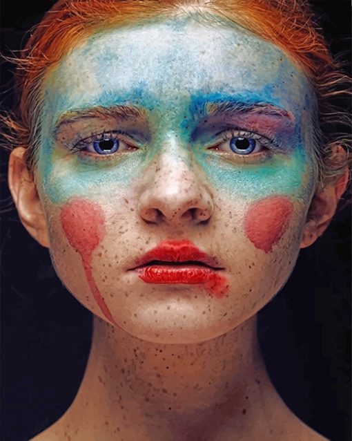 Sad clown girl ginger hair adult paint by numbers