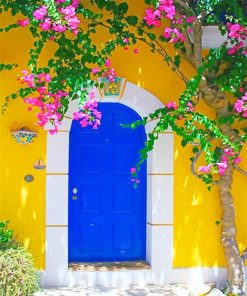 Blue Door With Flowers Paint by numbers