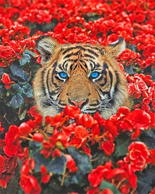 Tiger Red Flowers Paint By Numbers