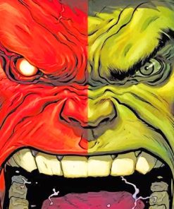 Red and Green Hulk Face paint by numbers