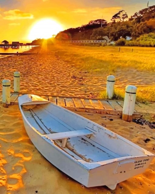 Boat On Sea Sand adult paint by numbers