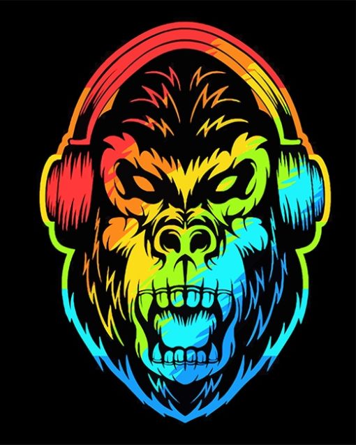 Colorful Angry Gorilla Headphones paint by number