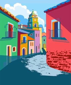 Colorful houses adult paint by numbers