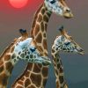 Giraffe With Babies In Sunset adult paint by numbers