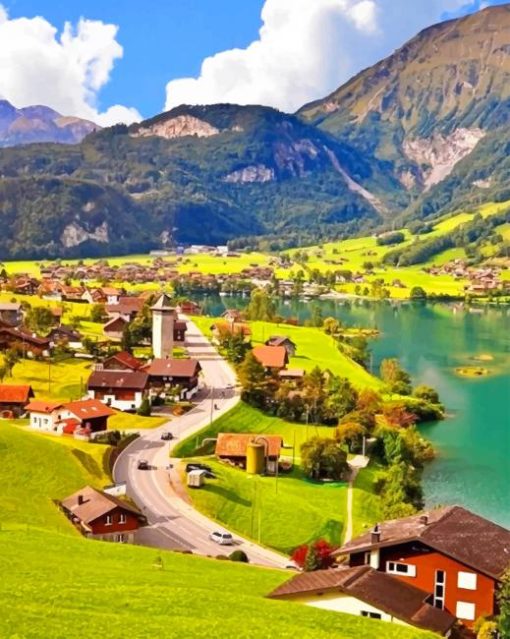 Lake Lungern Switzerland paint by number