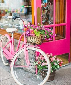 Pink Bike With Beautiful Flowers paint by numbers