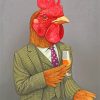 Rooster wearing a green suit adult paint by numbers