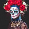 Skull woman with flowers crown adult paint by numbers