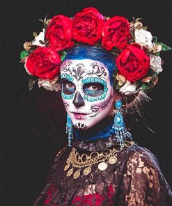 Skull woman with flowers crown adult paint by numbers