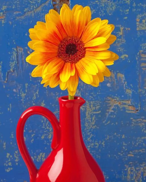 Sunflower In Red Vase adult paint by numbers