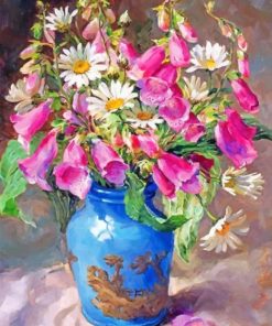 Aesthetic Blue Vase And Flowers paint By Numbers