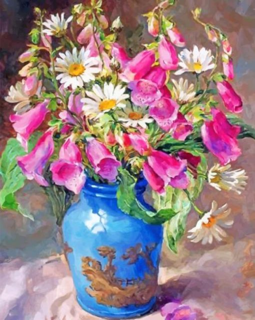 Aesthetic Blue Vase And Flowers paint By Numbers