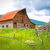 Barn In Green Field paint by number