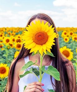 Cute Girl Sunflowers paint by number