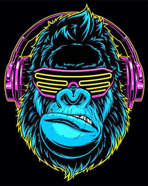 Gorilla Headphones Illustration paint by number