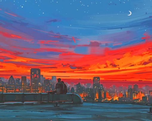 Orange Sky Anime Illustration paint by number