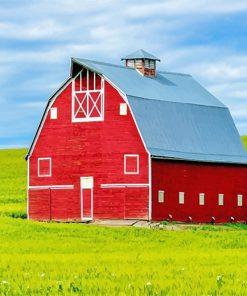 Red Barn In Field paint by number