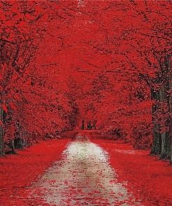 Trees Red Path paint by number