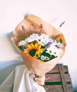 White Flowers and Sunflower paint by numbers