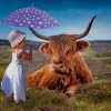 Umbrella Child With Brown Cow paint by number