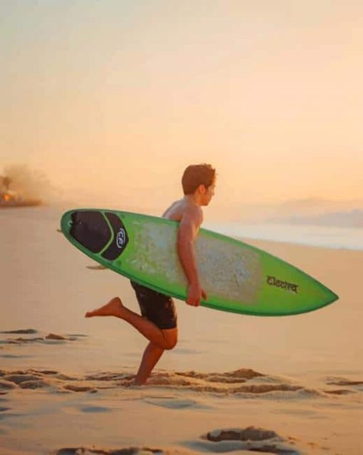 Green Surf Board On Beach paint by numbers