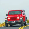 Red Jeep On The Highway Roads paint by numbers