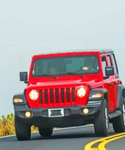 Red Jeep On The Highway Roads paint by numbers