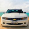 White Chevrolet Car On Beach paint by numbers