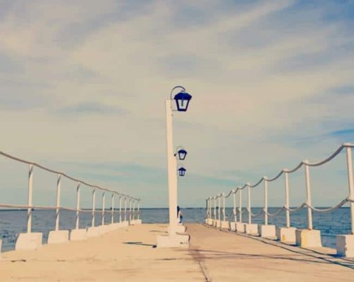 White Lamp Post Near Ocean paint by numbers