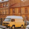 Yellow Van Parked Beside Brown Building paint by numbers