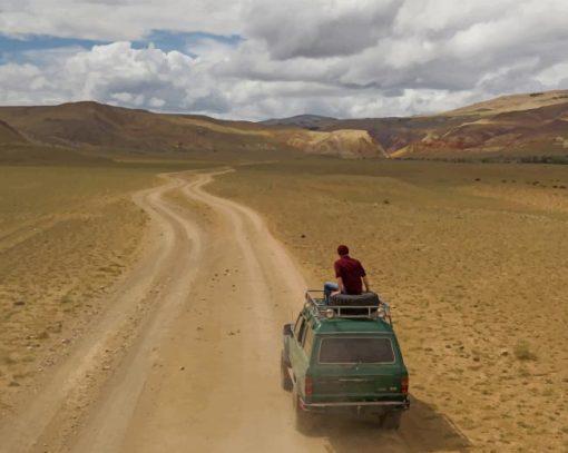 Car With Man On Top Driving On Desert Road paint by numbers