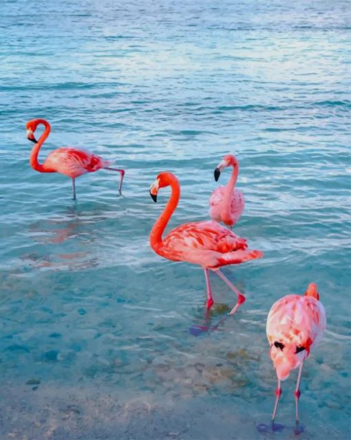 Flamingos In Beach paint by numbers