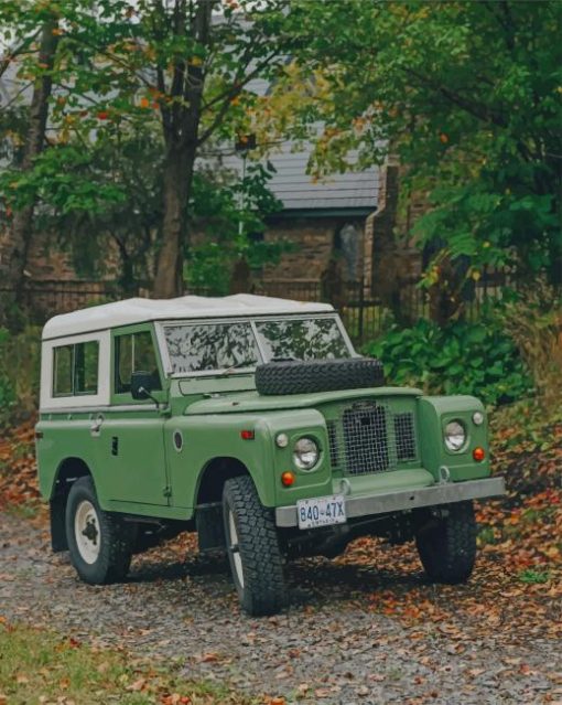 Green And White Jeep Wrangler Parked Near Green Trees paint by numbers