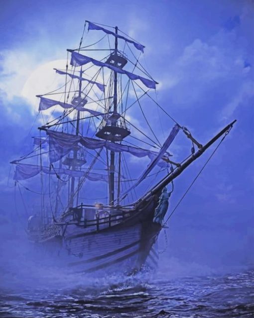 Pirate Ship In The Moonlight paint by numbers