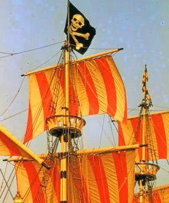 Red And White Striped Pirate Ship paint by numbers