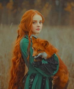 Red Haired Girl With Fox Paint by numbers