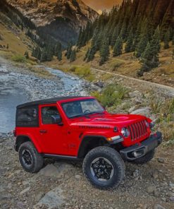 Red Jeep Wrangler paint by numbers