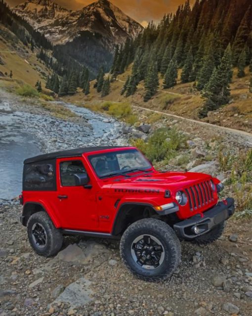 Red Jeep Wrangler paint by numbers