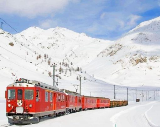 Train In Snowy Mountain Switzerland paint by numbers