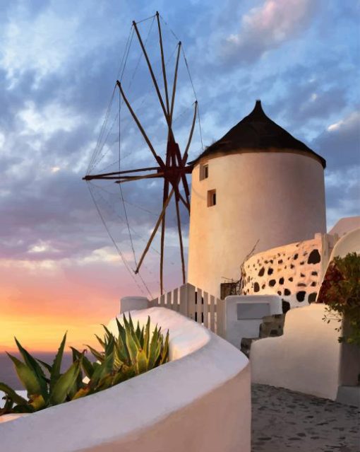 Windmill Oia Santorini Greece paint by numbers