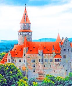 Orange Roof Of A Castle Building paint by numbers