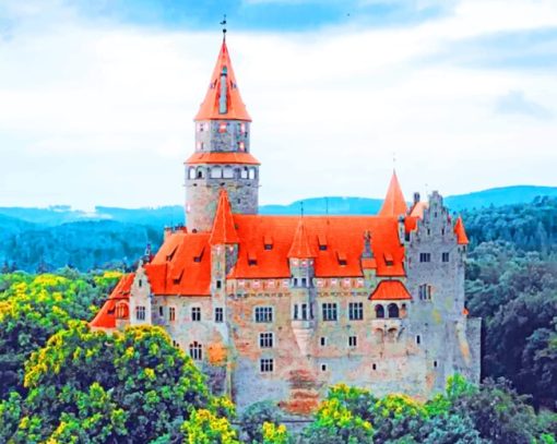 Orange Roof Of A Castle Building paint by numbers