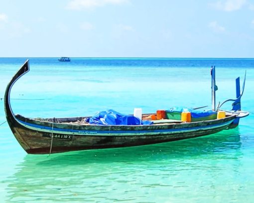 Boat In Maldives Ocean paint by numbers